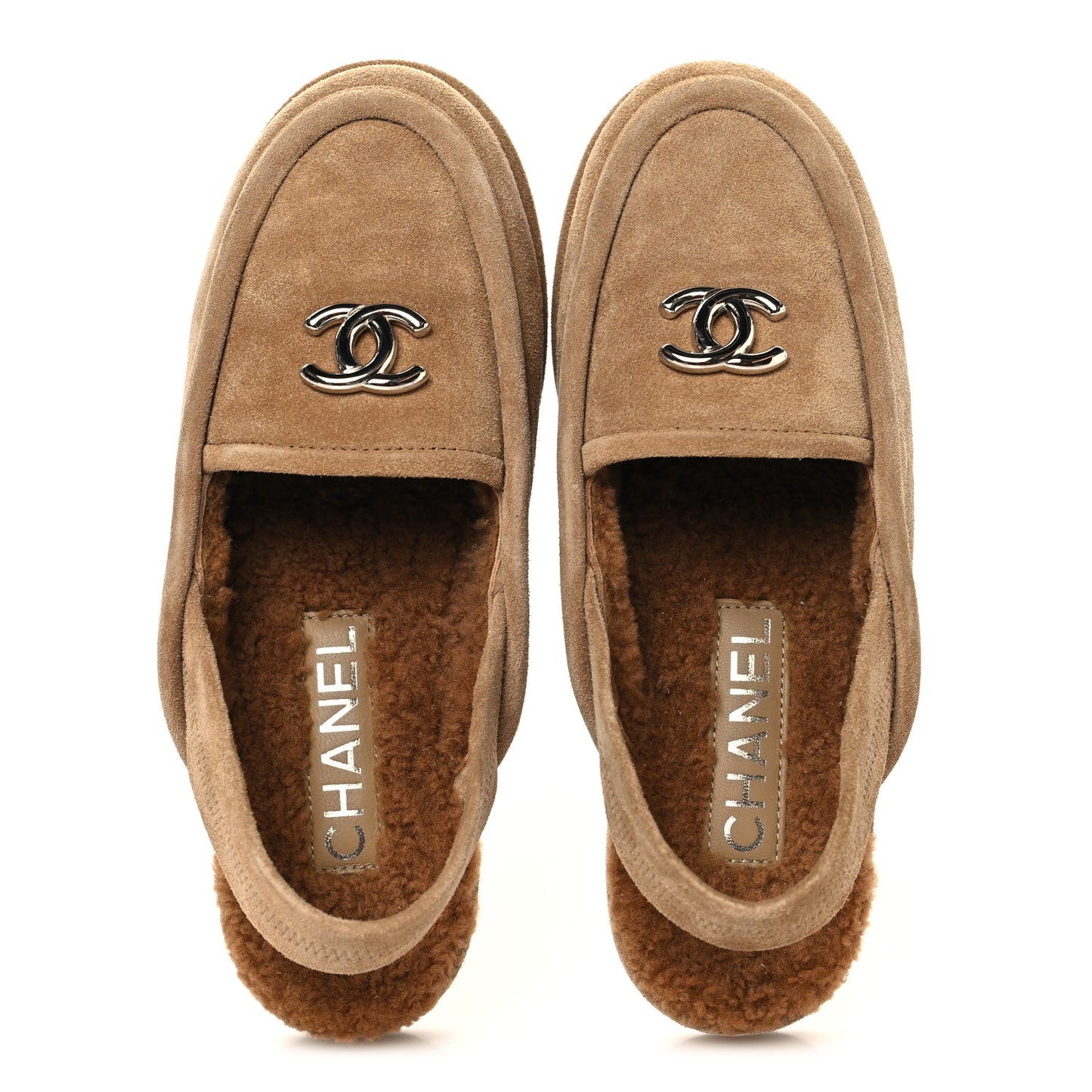 Suede Calfskin CC Slingback Loafers 35 Dark Beige