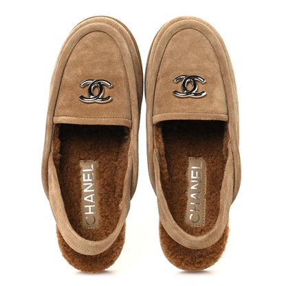 Chanel Suede Calfskin CC Slingback Loafers 35 Dark Beige 2 of 10