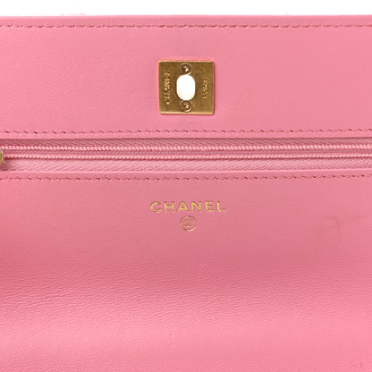 Chanel Lambskin Quilted Multicolor Top Handle Wallet On Chain WOC Light Pink 6 of 12