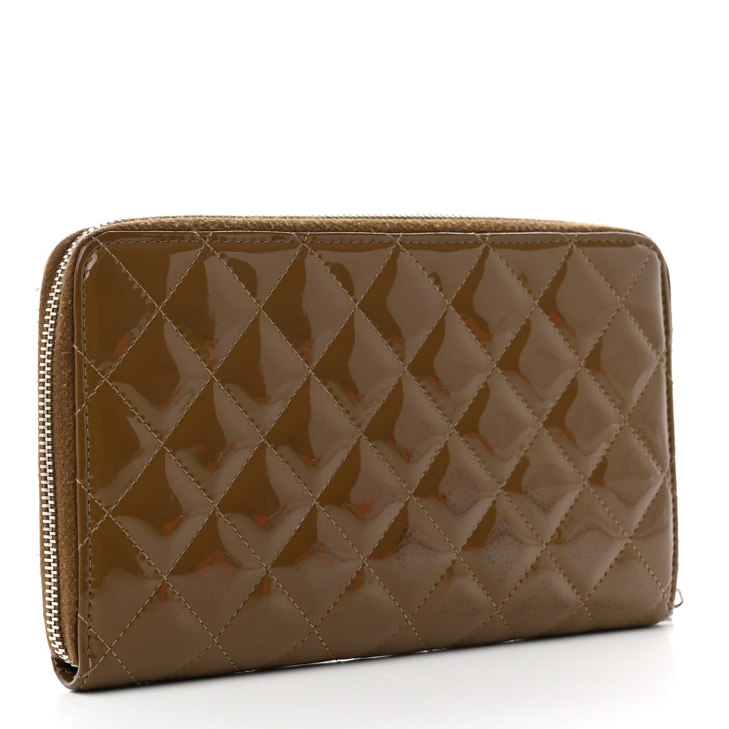Chanel Patent Quilted Large Zip Around Organizer Wallet Brown 3 of 9