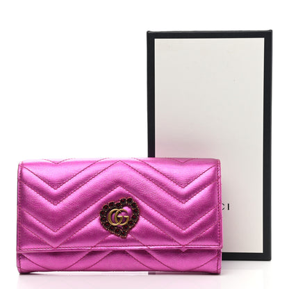 Gucci Metallic Calfskin Matelasse Crystal GG Marmont Continental Wallet Fuchsia 11 of 11