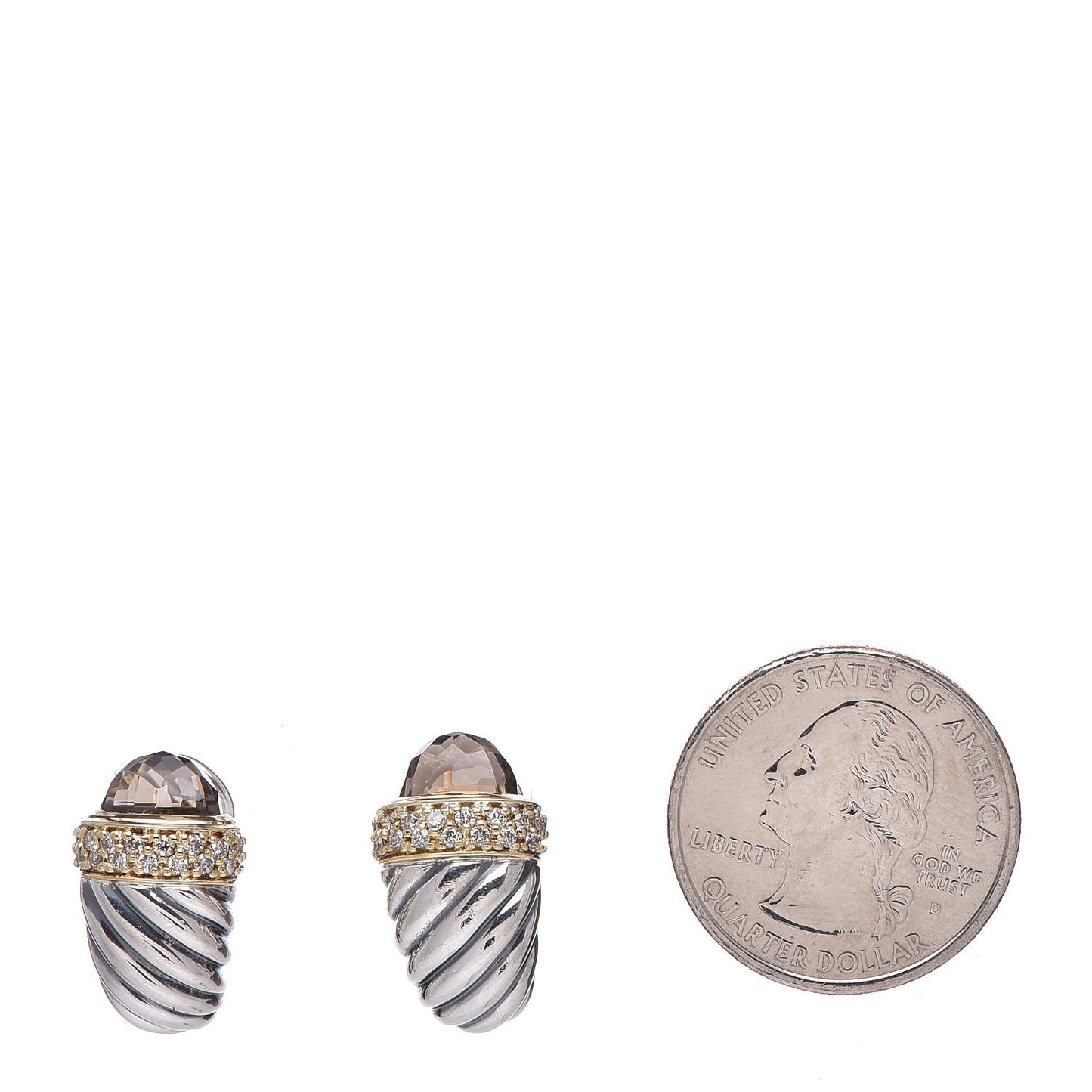 Sterling Silver 18K Yellow Gold Smoky Quartz Diamond Shrimp Earrings