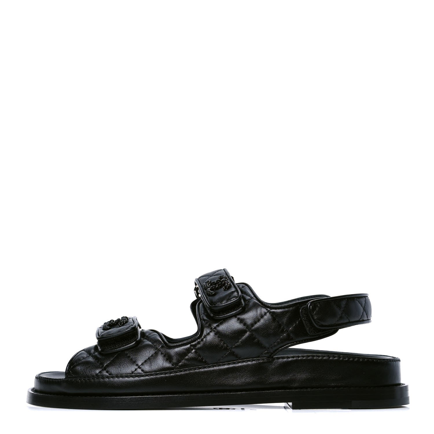 Chanel Lambskin Velcro Dad Sandals 38 Black 1 of 4