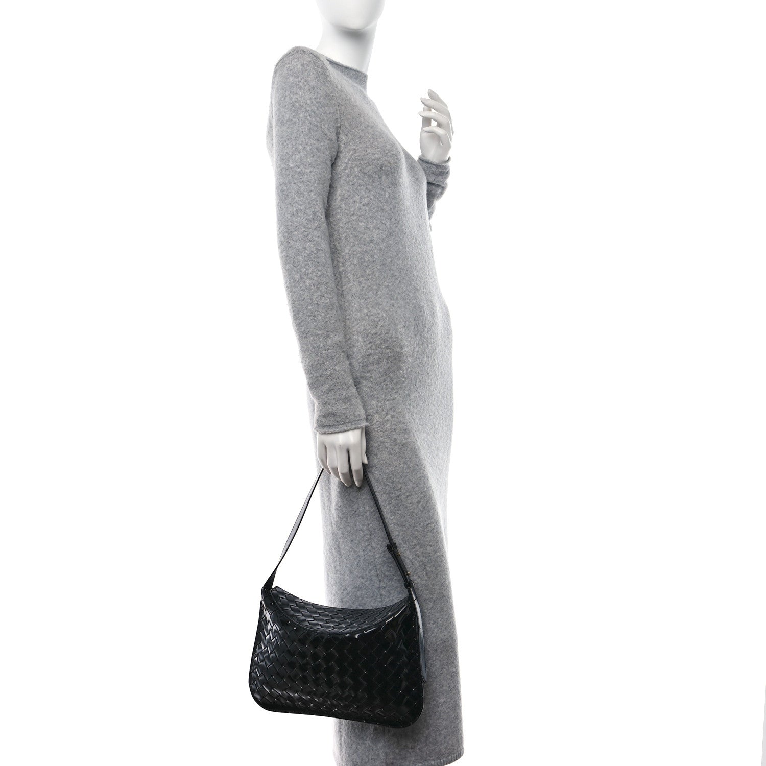 Bottega Veneta Patent Intrecciato Shoulder Bag Black 3 of 11