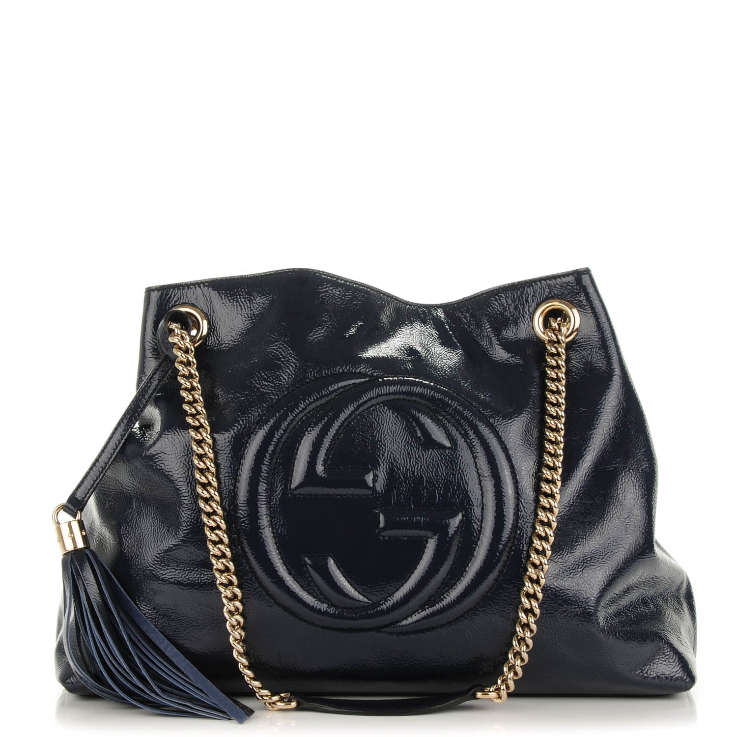 Gucci Patent Medium Soho Chain Shoulder Bag Uniform Blue 1 of 7