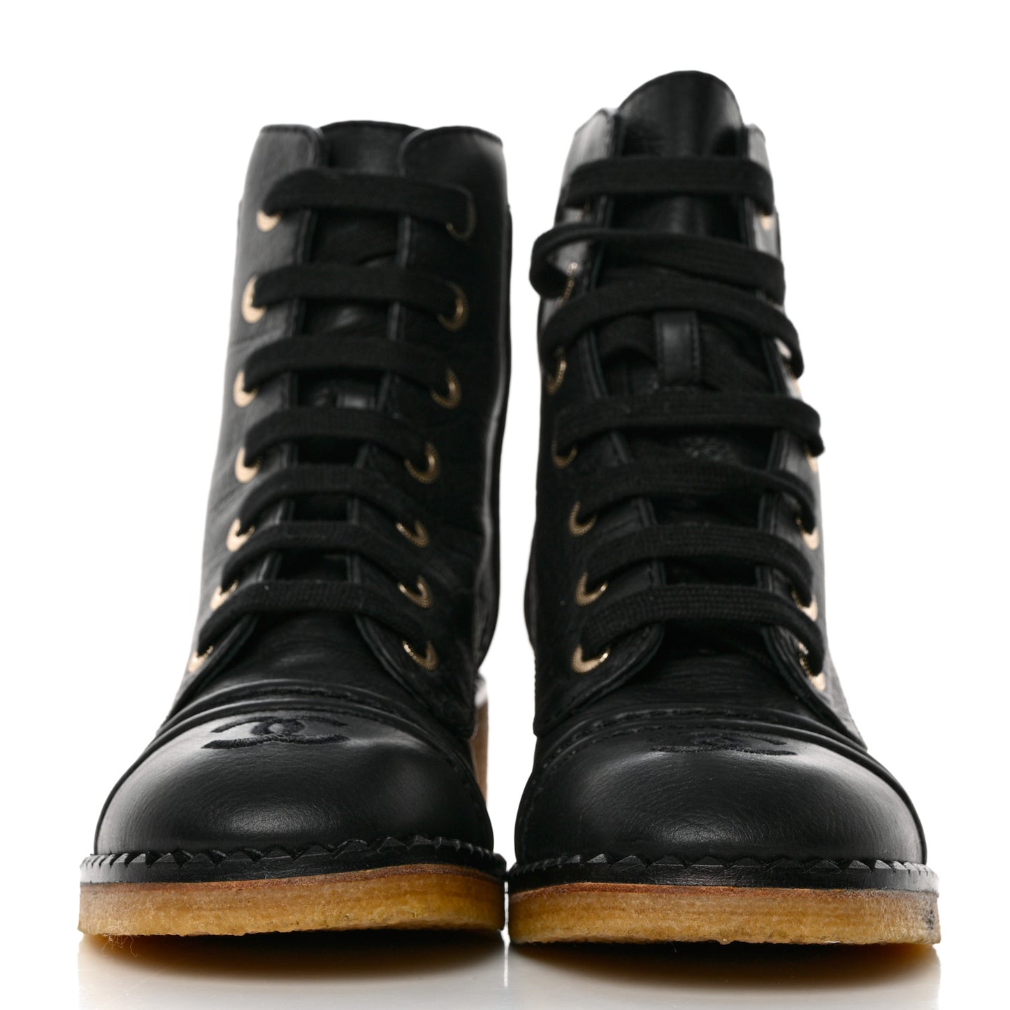 Calfskin Lace Up Combat Boots 37 Black