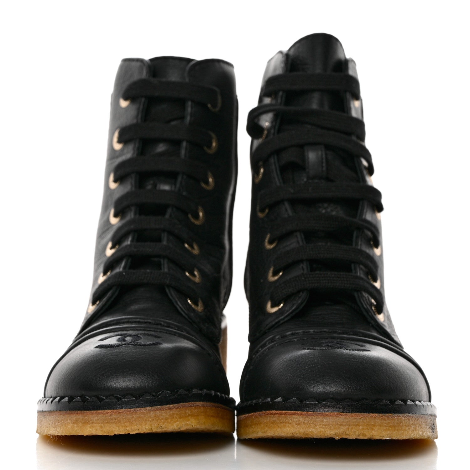 Chanel Calfskin Lace Up Combat Boots 37 Black 2 of 9