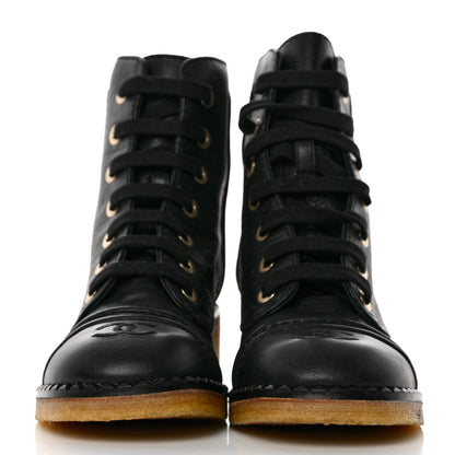 Chanel Calfskin Lace Up Combat Boots 37 Black 2 of 9