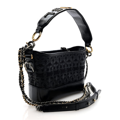 Chanel Calfskin Wool Felt Embossed Small Gabrielle Logo Hobo Black 3 of 9