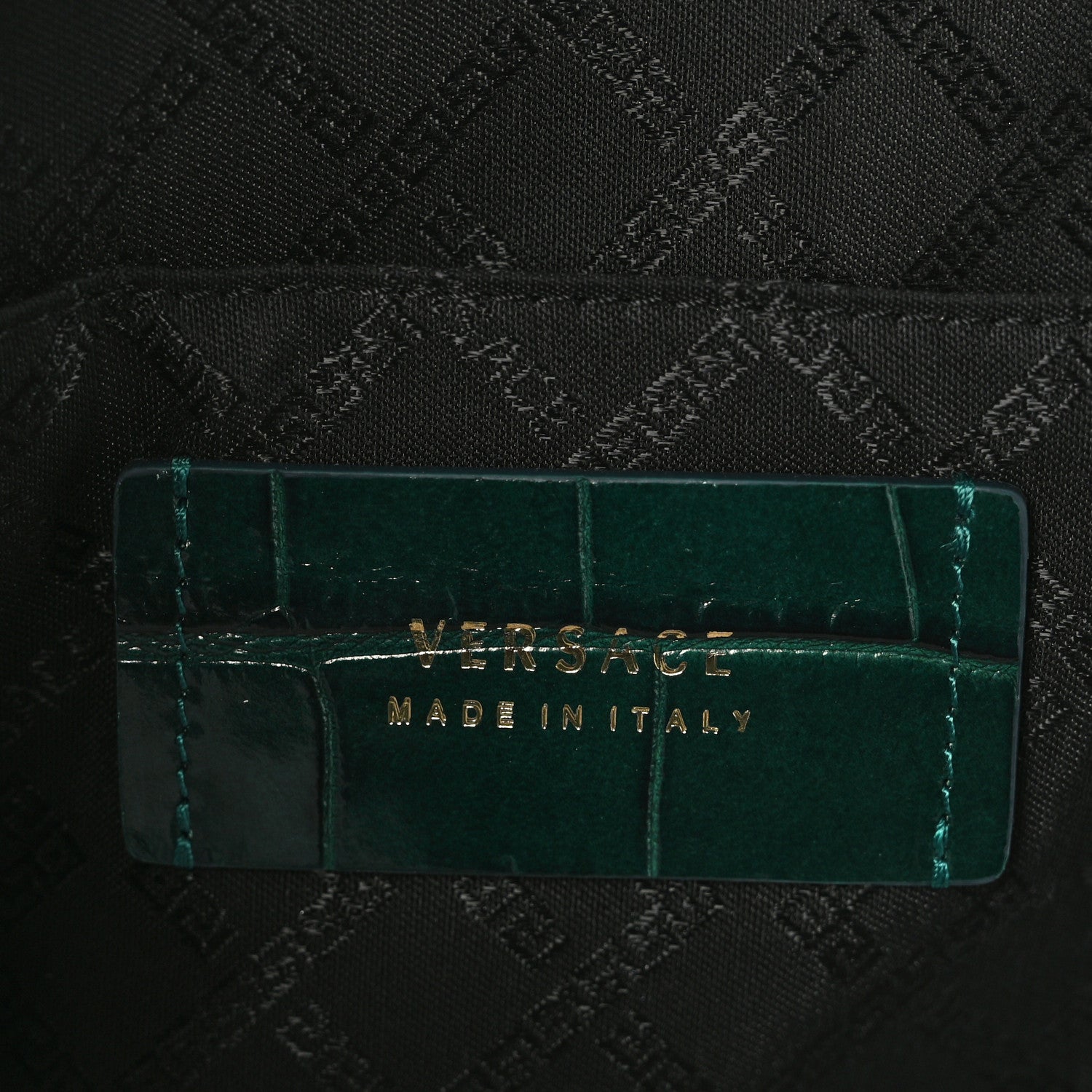 Versace Crocodile Embossed Calfskin Medusa Small Zip Clutch Bottle Green 6 of 8