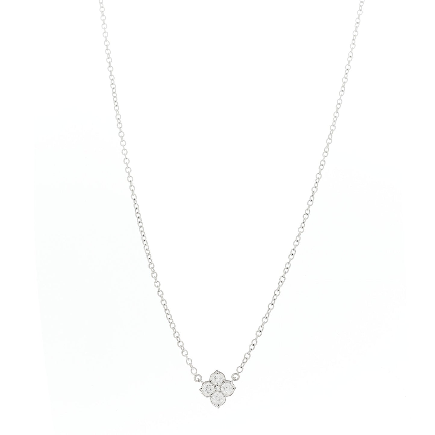 18K White Gold Diamond .45ctw Hindu Floral Pendant Necklace