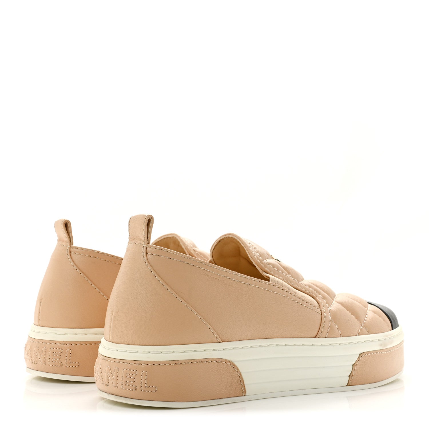 Chanel Lambskin Quilted Womens CC Stroll Sneakers 36.5 Beige 5 of 12