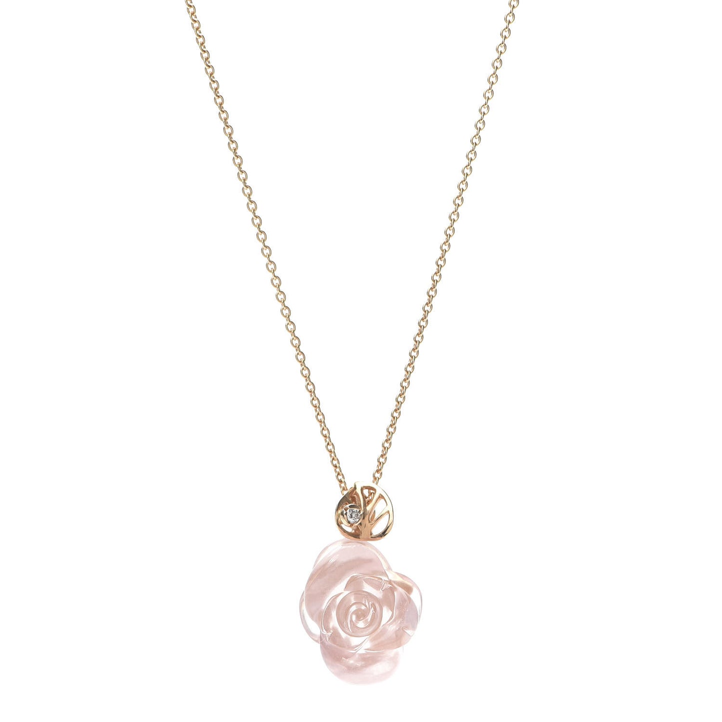 18K Rose Gold Diamond Rose Quartz Pre Catelan Pendant Necklace