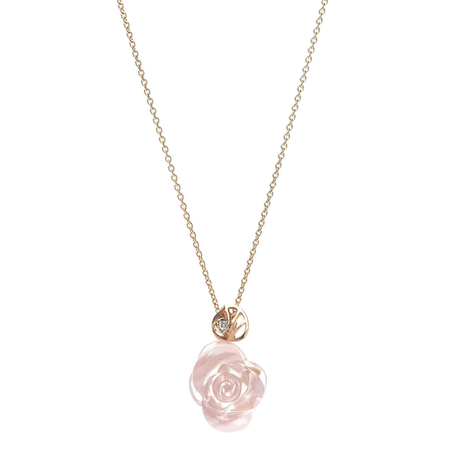Christian Dior 18K Rose Gold Diamond Rose Quartz Pre Catelan Pendant Necklace 1 of 6