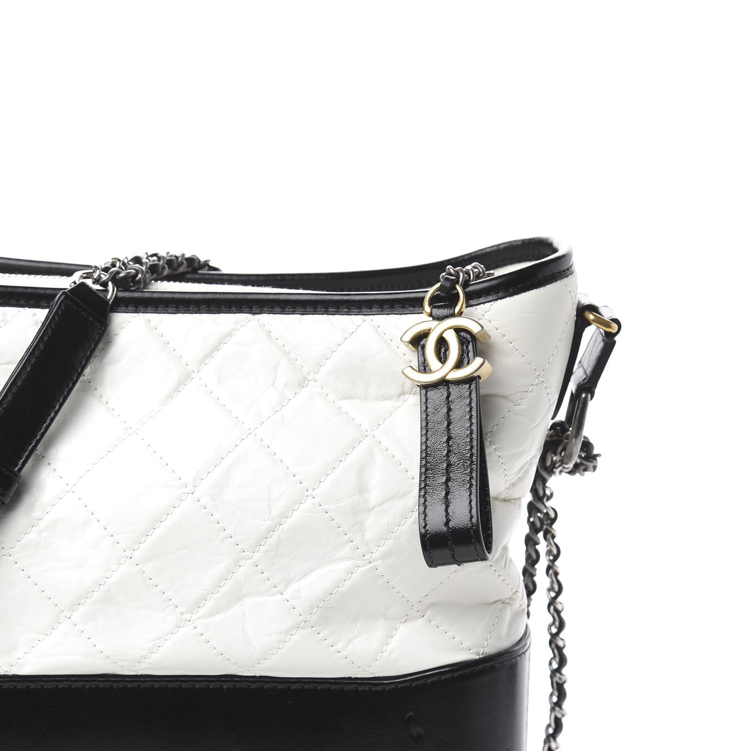 Chanel Aged Calfskin Quilted Medium Gabrielle Hobo Black White 8 of 11