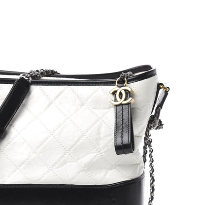 Chanel Aged Calfskin Quilted Medium Gabrielle Hobo Black White 8 of 11