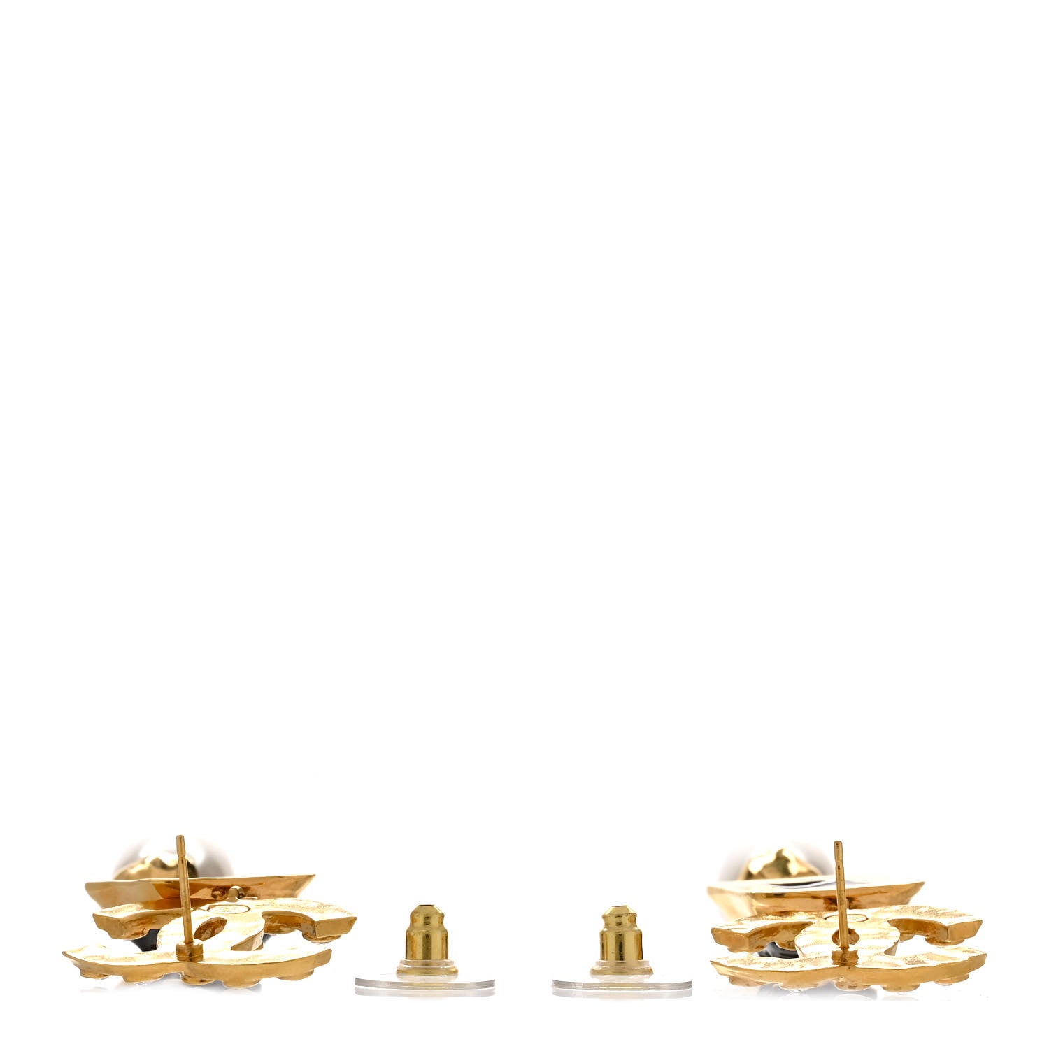 Chanel Crystal Pearl CC Drop Earrings Gold White Black 3 of 5