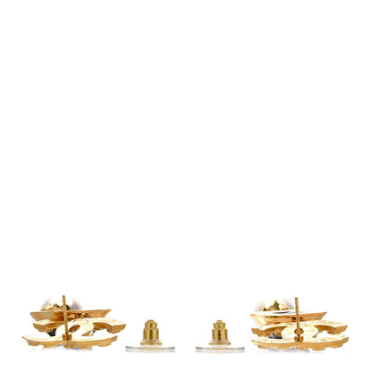Chanel Crystal Pearl CC Drop Earrings Gold White Black 3 of 5