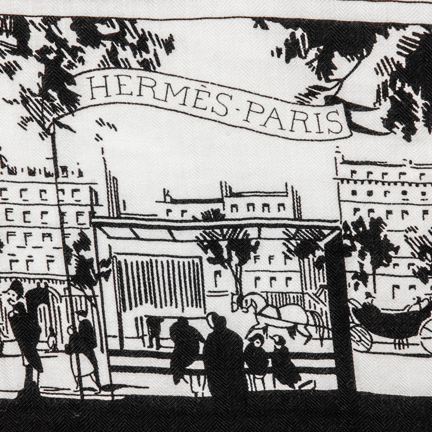 Hermes Cashmere Silk A l'Ombre des Boulevards Shawl 140 White Black 5 of 9