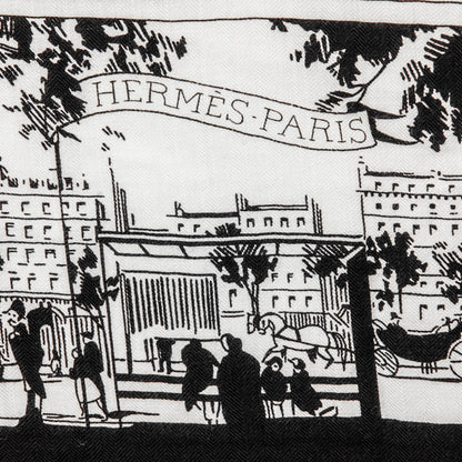 Hermes Cashmere Silk A l'Ombre des Boulevards Shawl 140 White Black 5 of 9