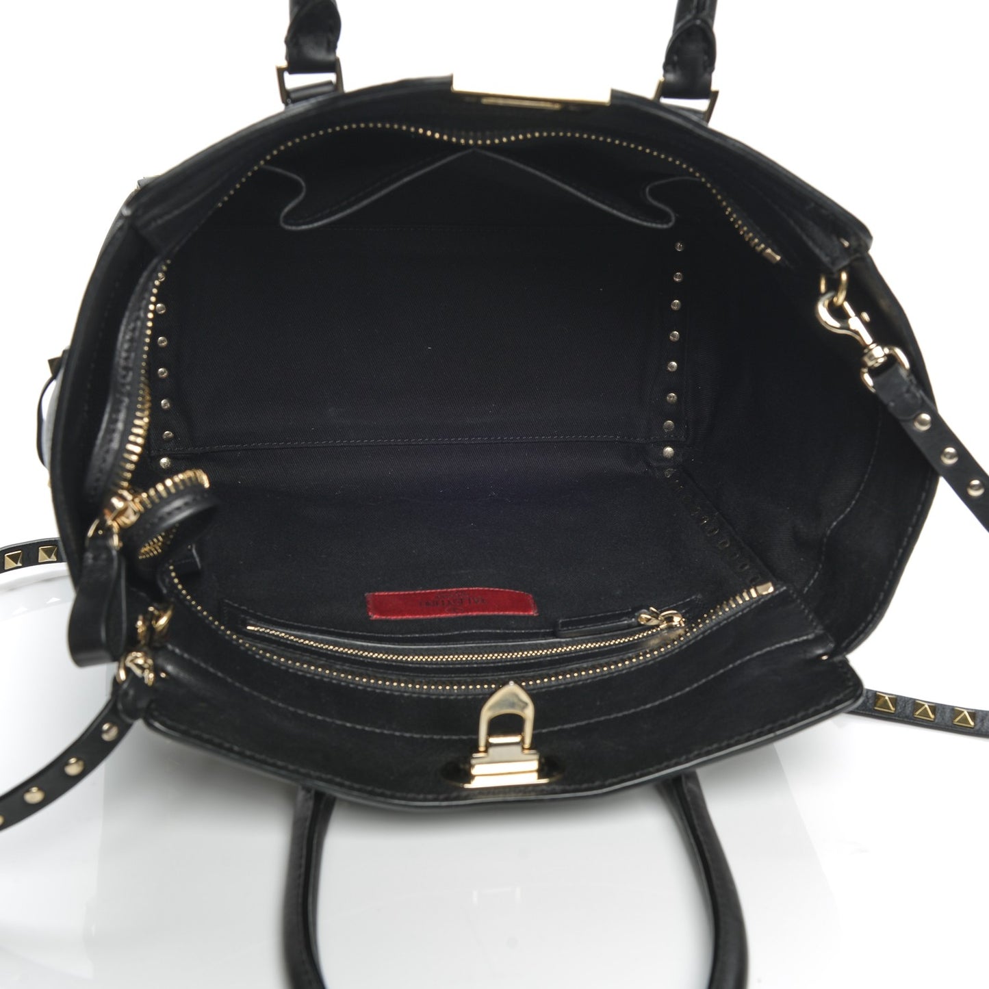 Vitello Rockstud Double Handle Tote Black