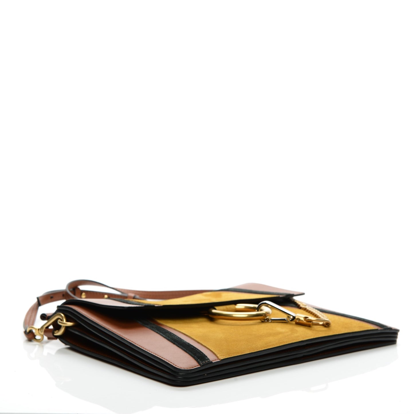 Suede Calfskin Patchwork Medium Faye Shoulder Bag Tobacco