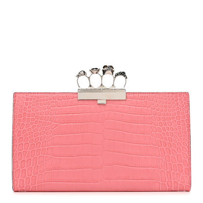 Alexander McQueen Calfskin Crocodile Embossed Knuckle Flat Clutch Coral 1 of 7