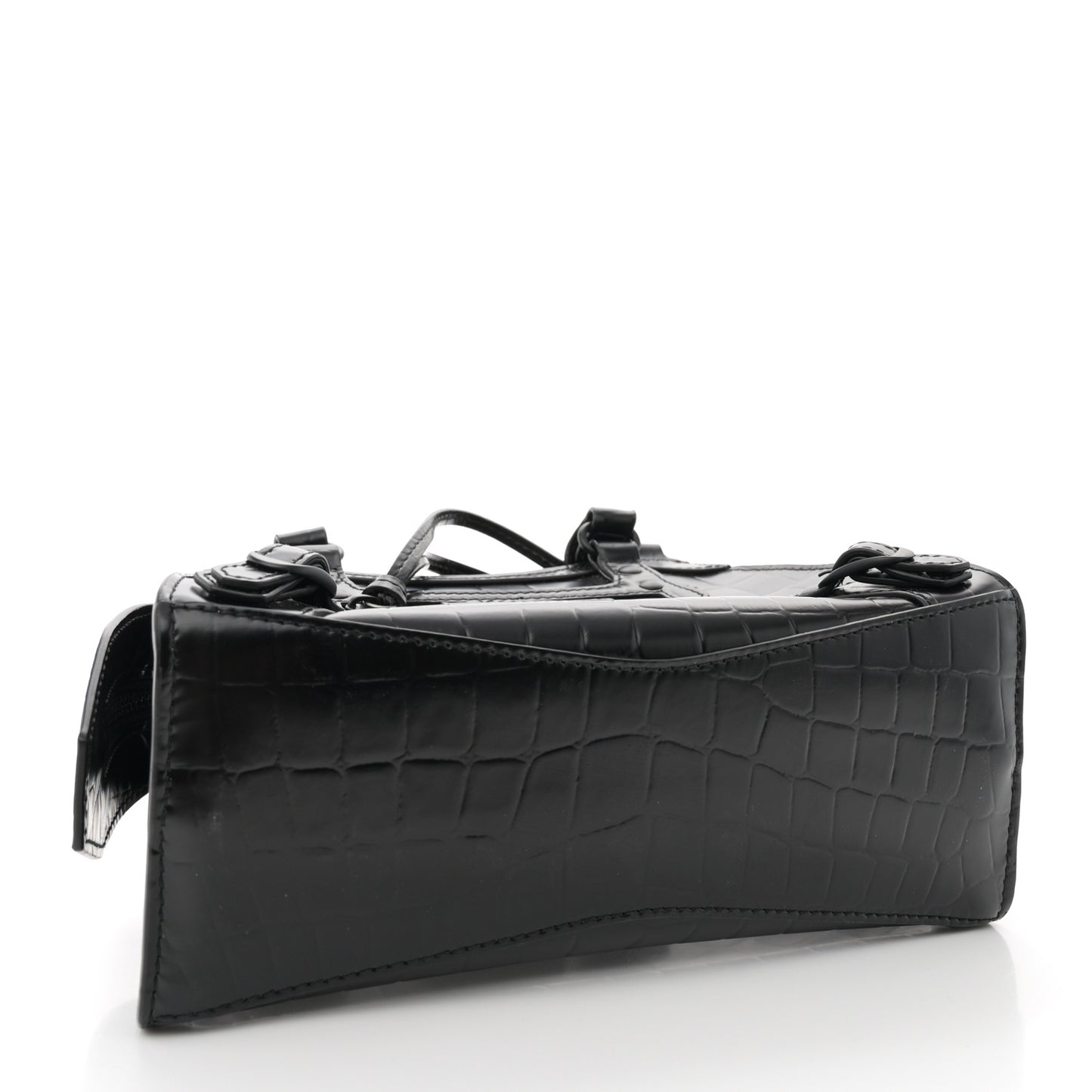 Semi Shiny Calfskin Crocodile Embossed Neo Classic Black Hardware Mini City Black