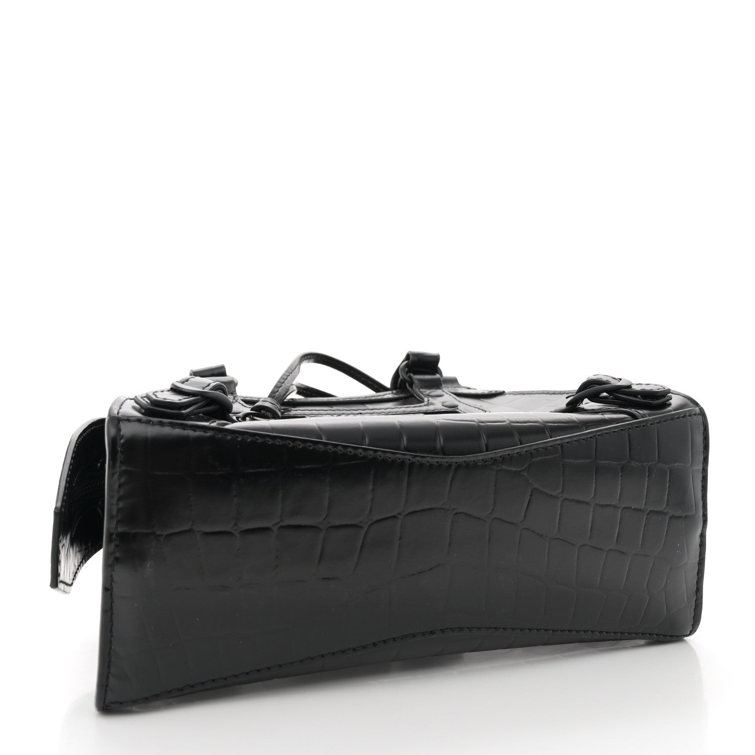 Balenciaga Semi Shiny Calfskin Crocodile Embossed Neo Classic Black Hardware Mini City Black 4 of 12