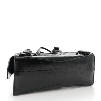Balenciaga Semi Shiny Calfskin Crocodile Embossed Neo Classic Black Hardware Mini City Black 4 of 12