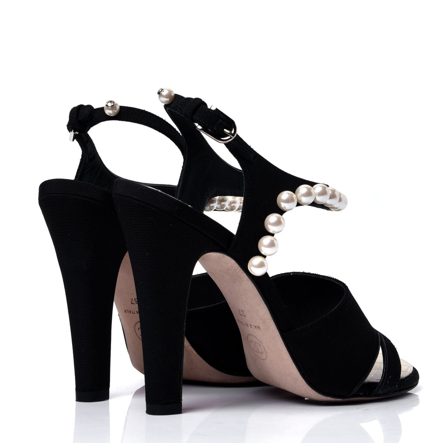 Lambskin Pearl Sandals 37 Black