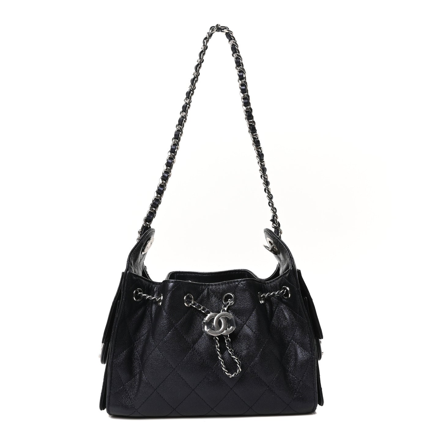 Metallic Caviar Quilted Mini Chanel 25 Handbag Dark Blue