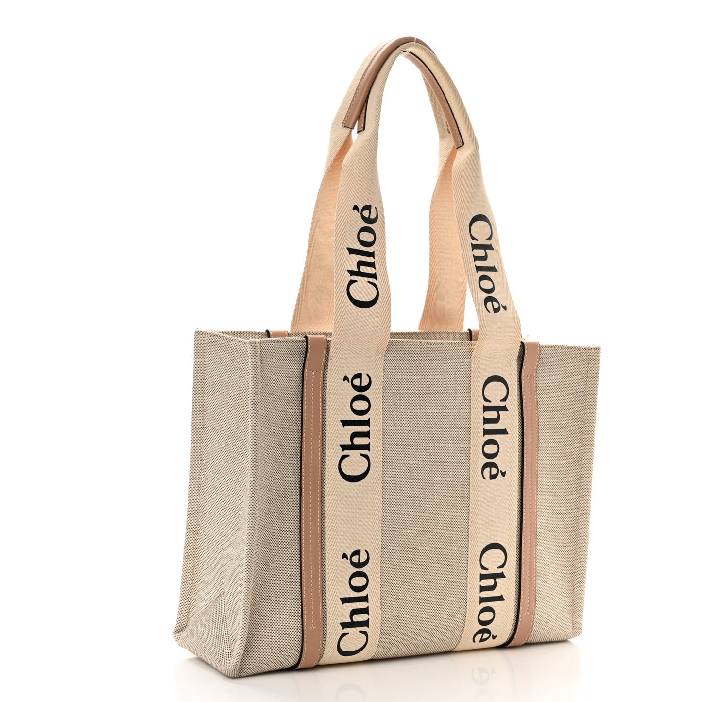 Cotton Calfskin Medium Woody Ribbon Tote White Brown