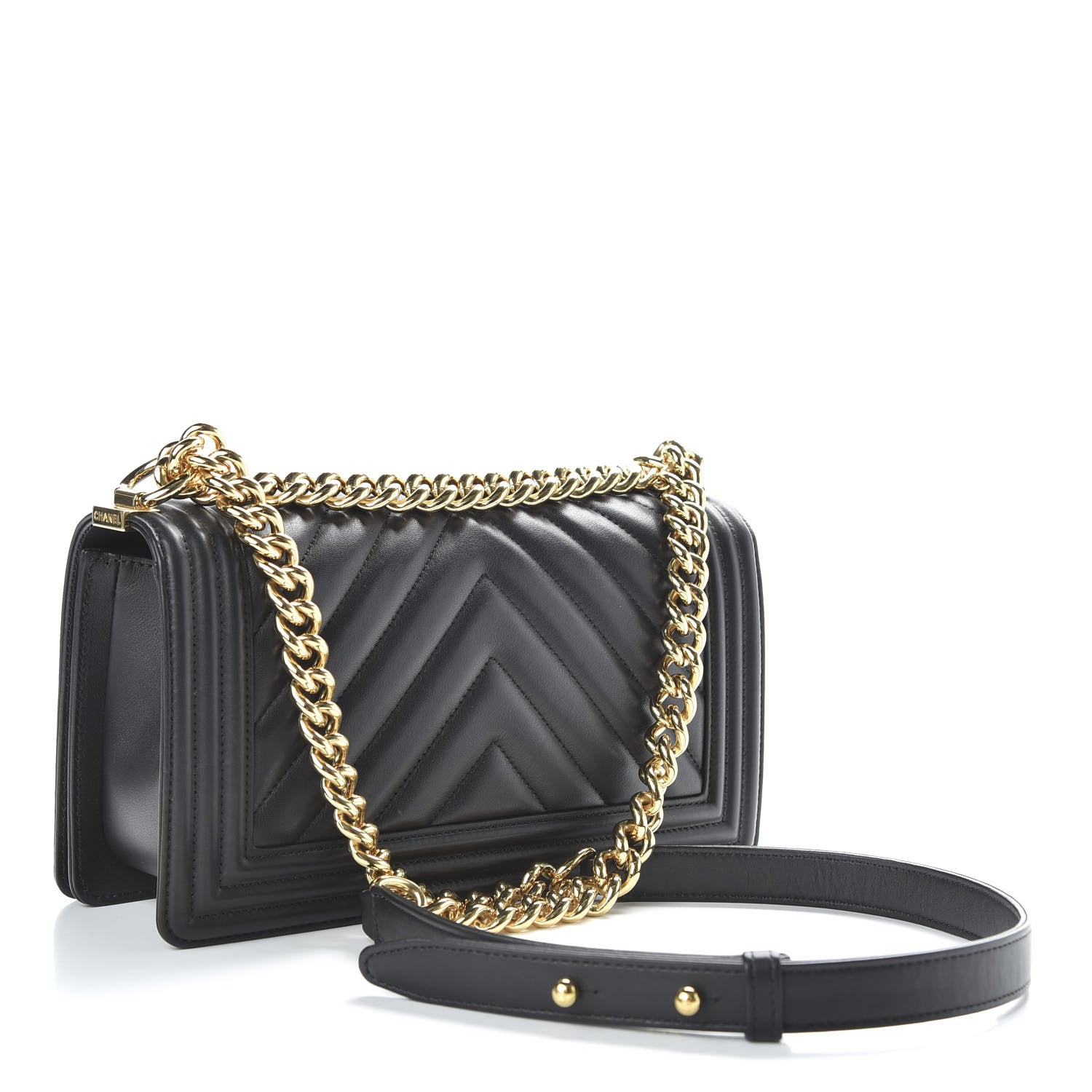 Chanel Calfskin Chevron Quilted Medium Boy Flap Black 3 of 11