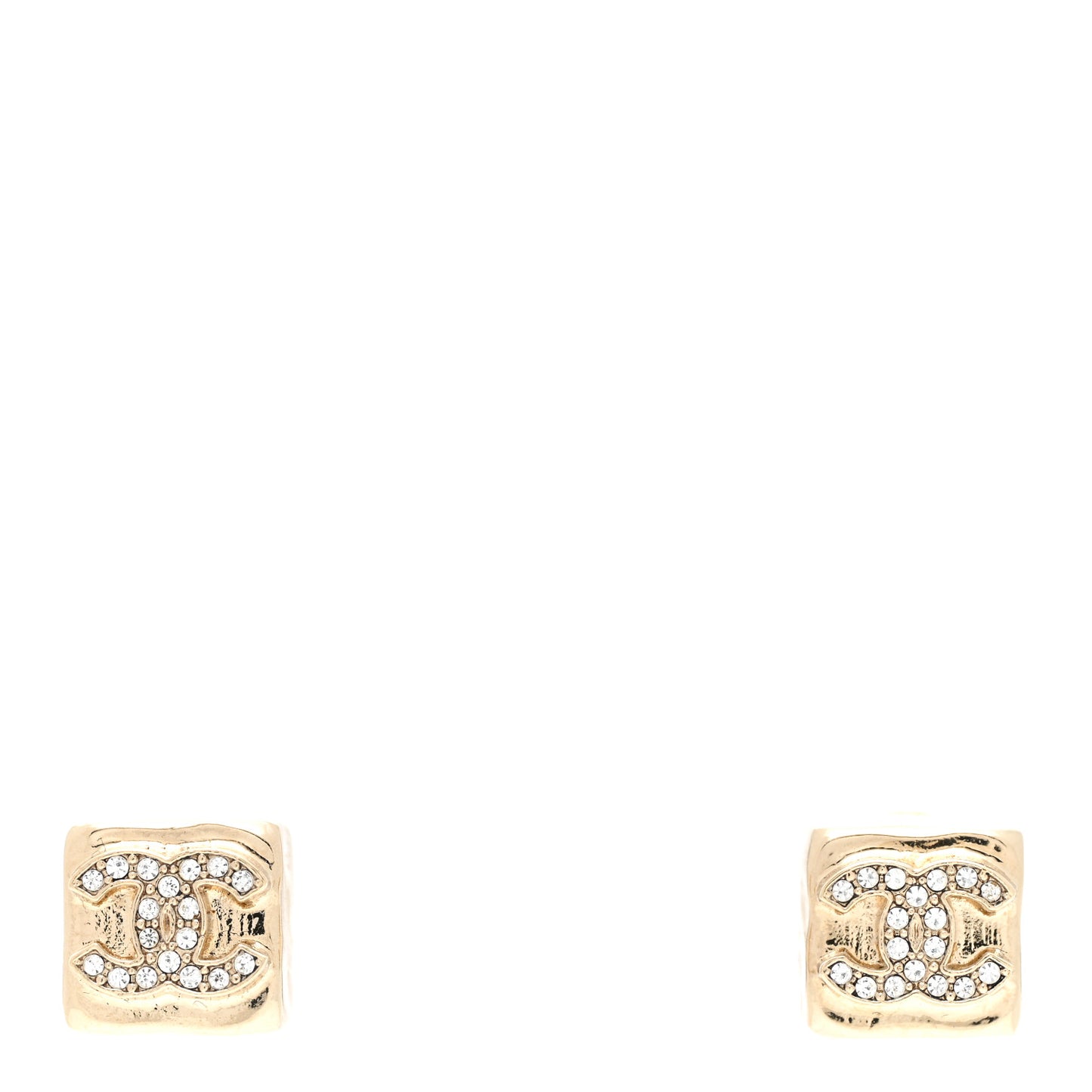 Metal Crystal Mini Square CC Earrings Gold
