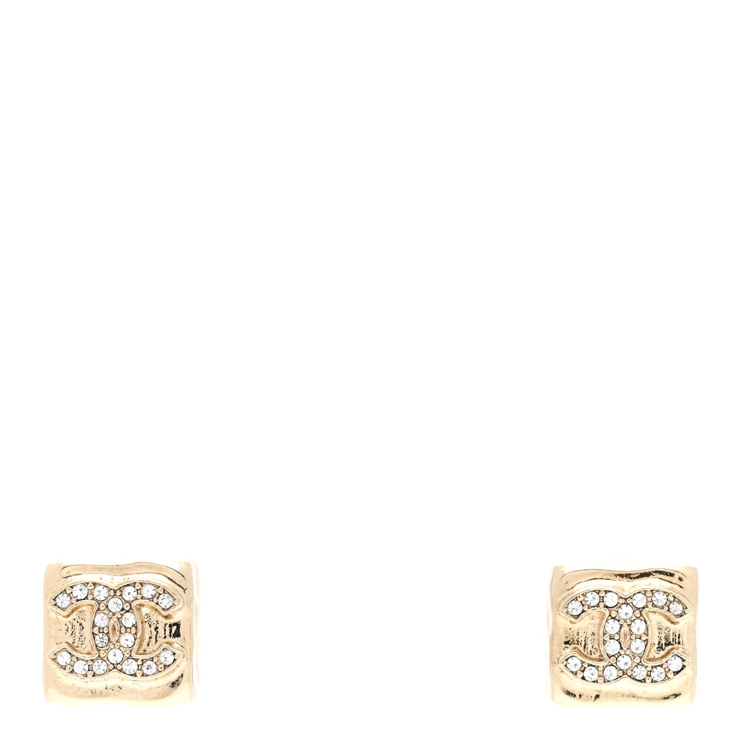 Chanel Metal Crystal Mini Square CC Earrings Gold 1 of 5