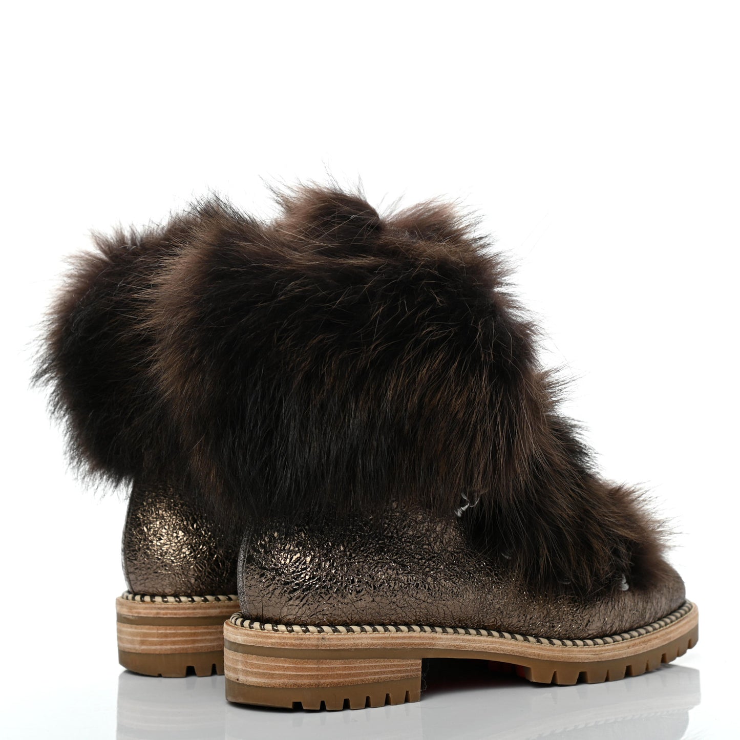 Metallic Specchio Fanny Flat Fur Boots 38 Roche