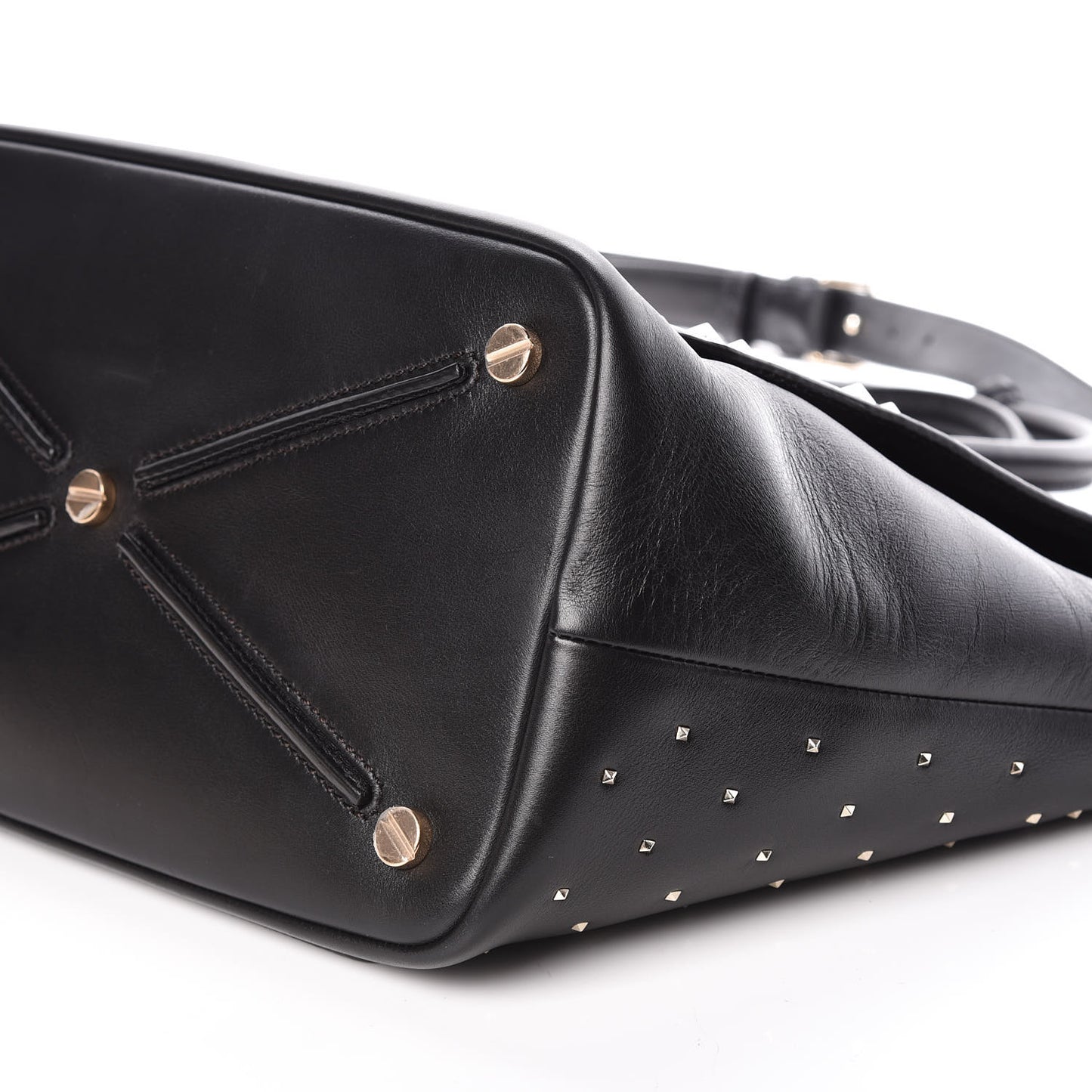 Calfskin Medium Rockstud All Over Demilune Double Handle Satchel Black
