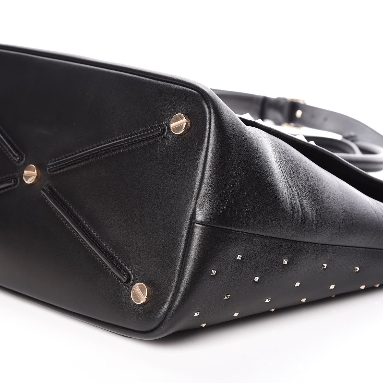 Valentino Garavani Calfskin Medium Rockstud All Over Demilune Double Handle Satchel Black 6 of 8