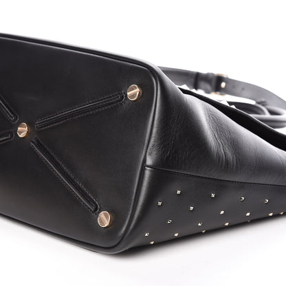 Valentino Garavani Calfskin Medium Rockstud All Over Demilune Double Handle Satchel Black 6 of 8