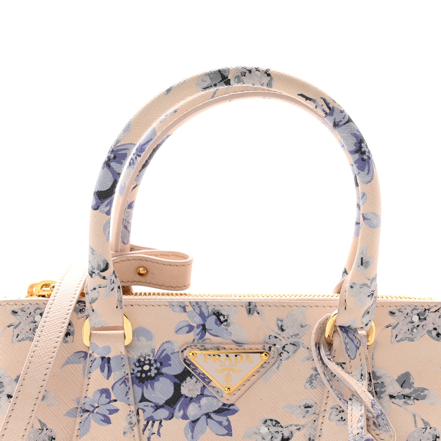 Saffiano Lux Floral Print Small Galleria Double Zip Tote Periwinkle Blue