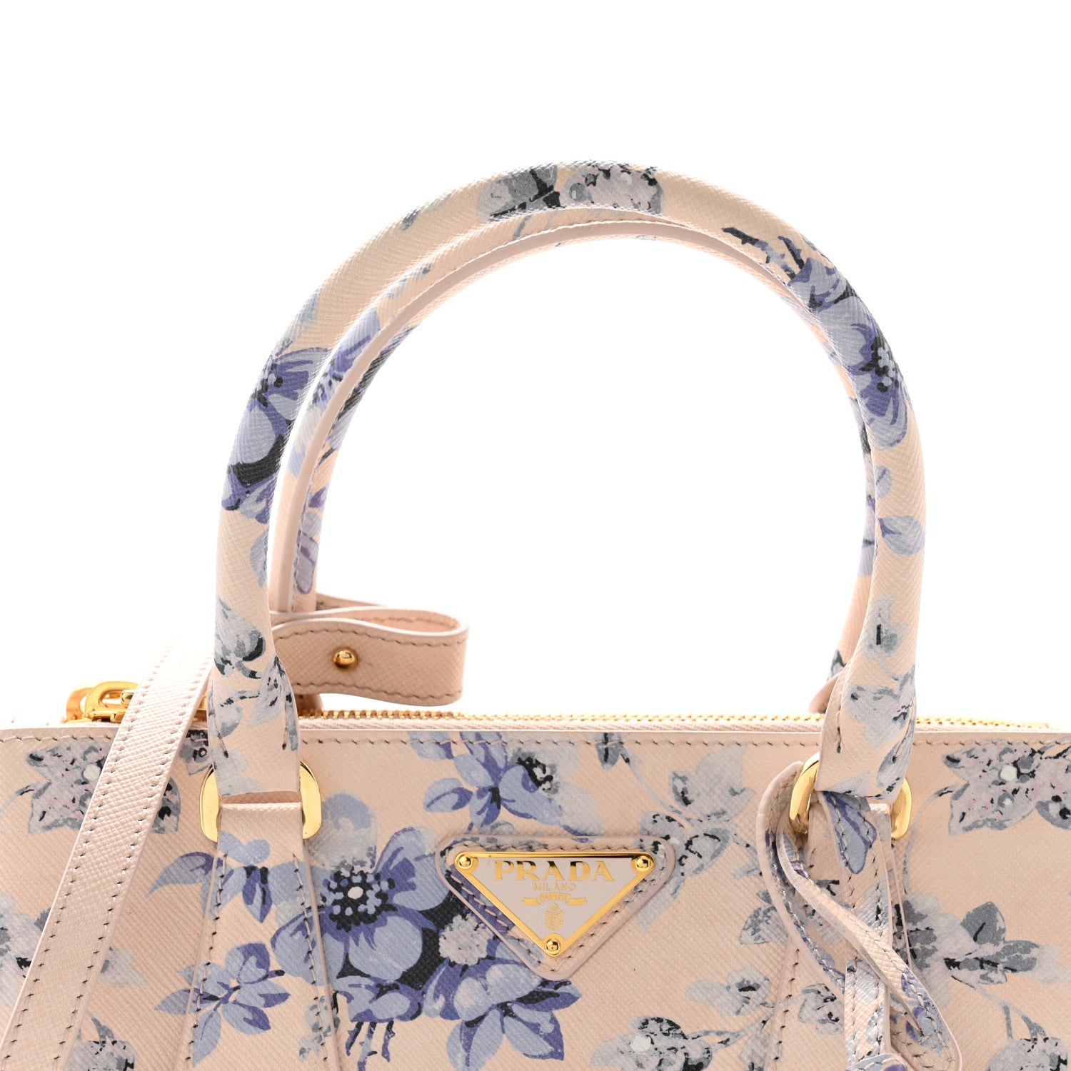 Prada Saffiano Lux Floral Print Small Galleria Double Zip Tote Periwinkle Blue 7 of 9