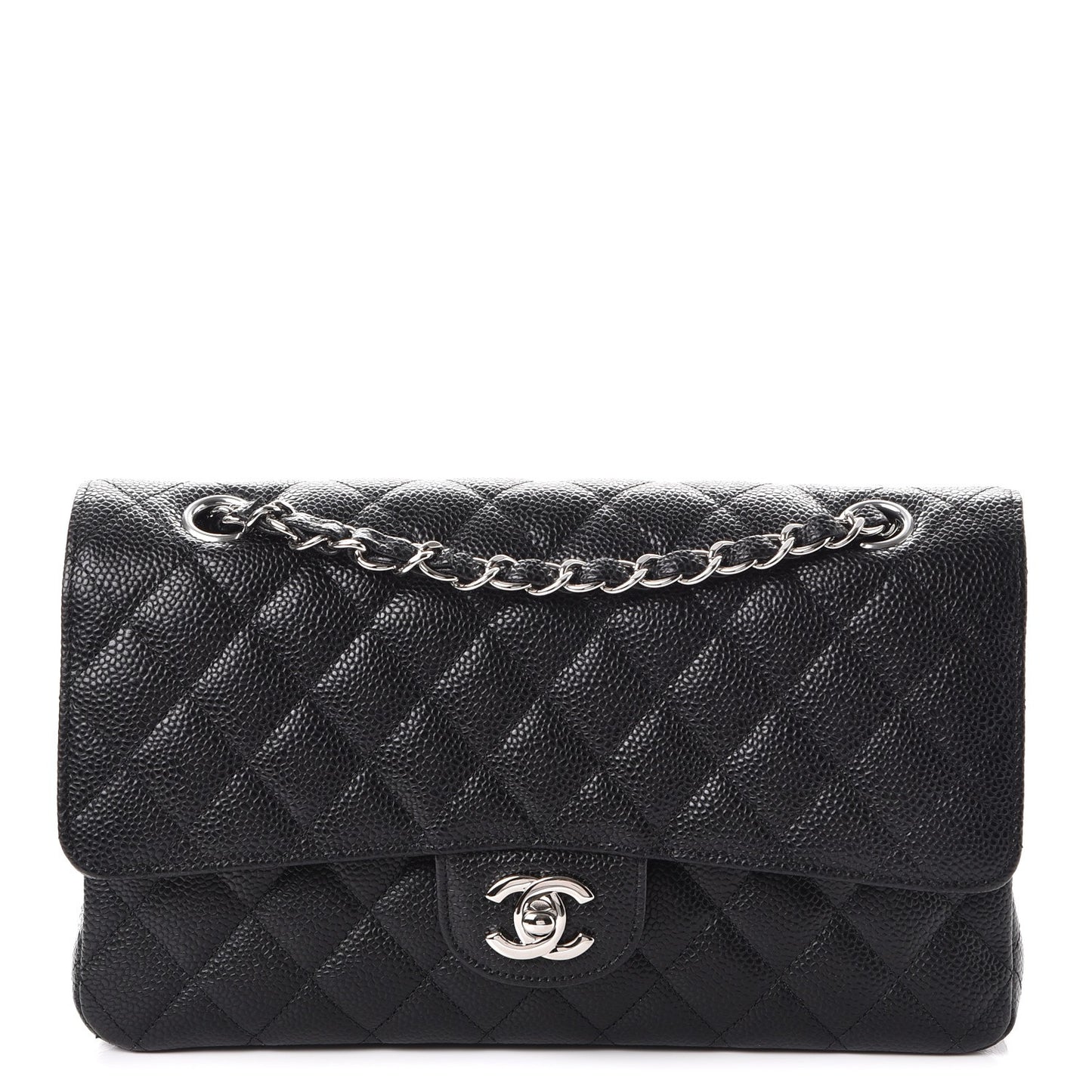 Caviar Quilted Medium Double Flap Black