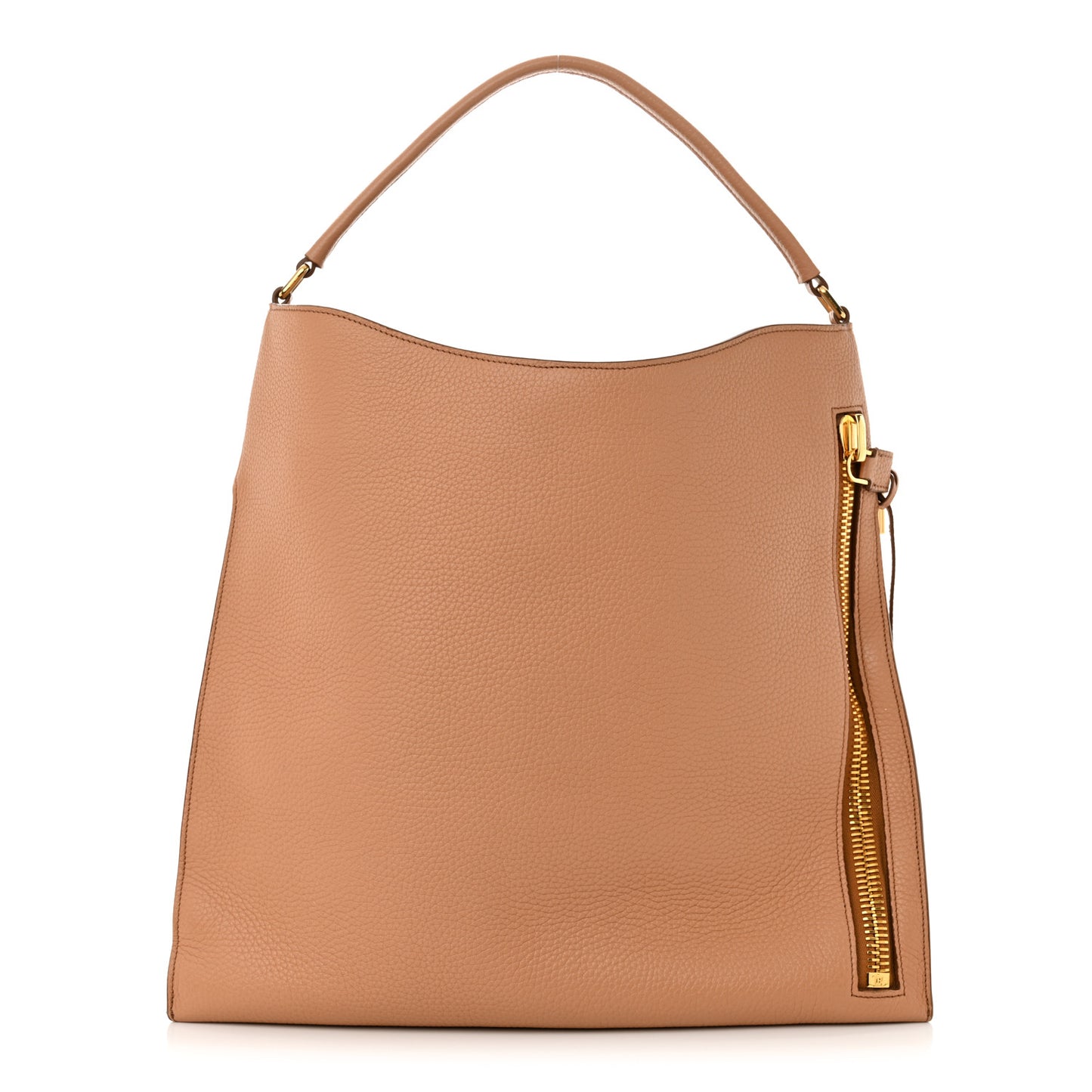 Pebbled Calfskin Large Alix Padlock Zip Hobo Bag Nude