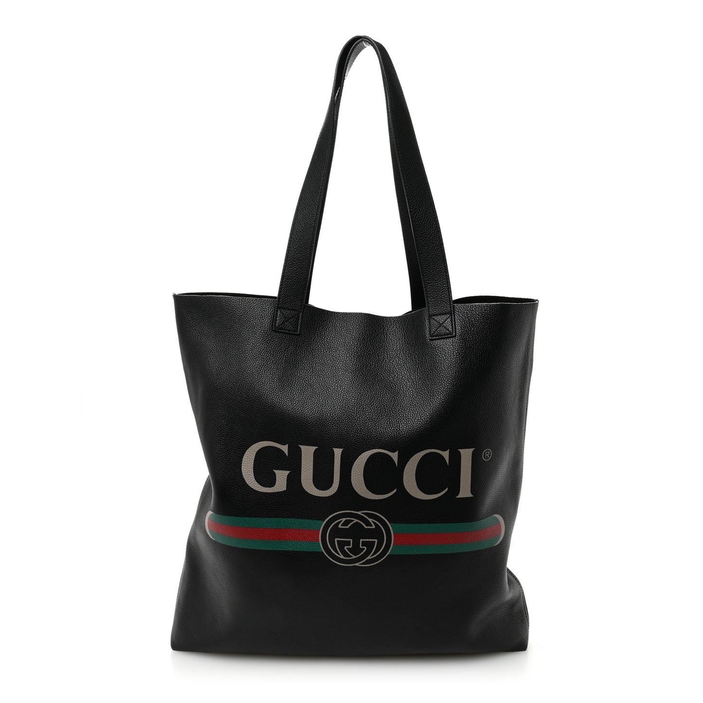 Calfskin Mens Logo Vertical Shopping Tote Black