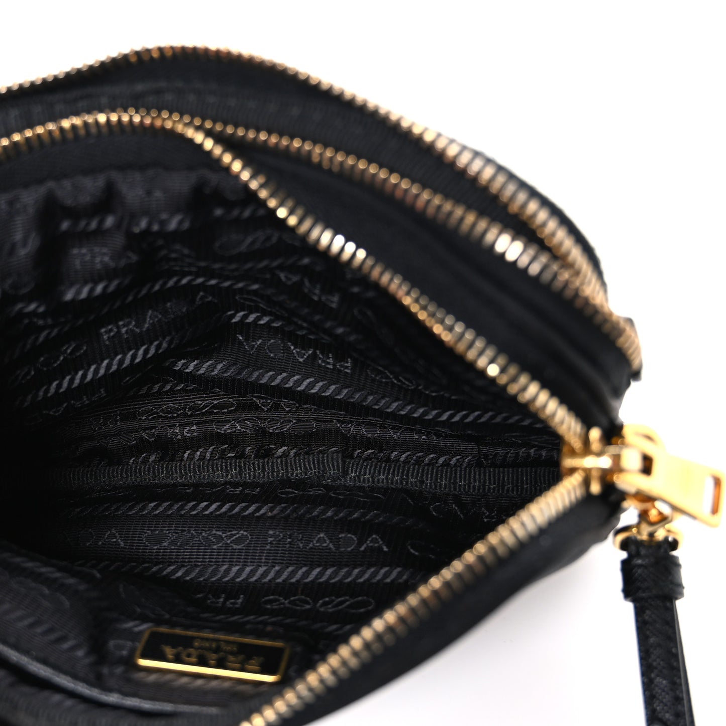 Nylon Saffiano Triangle Mini Wristlet Pouch Black