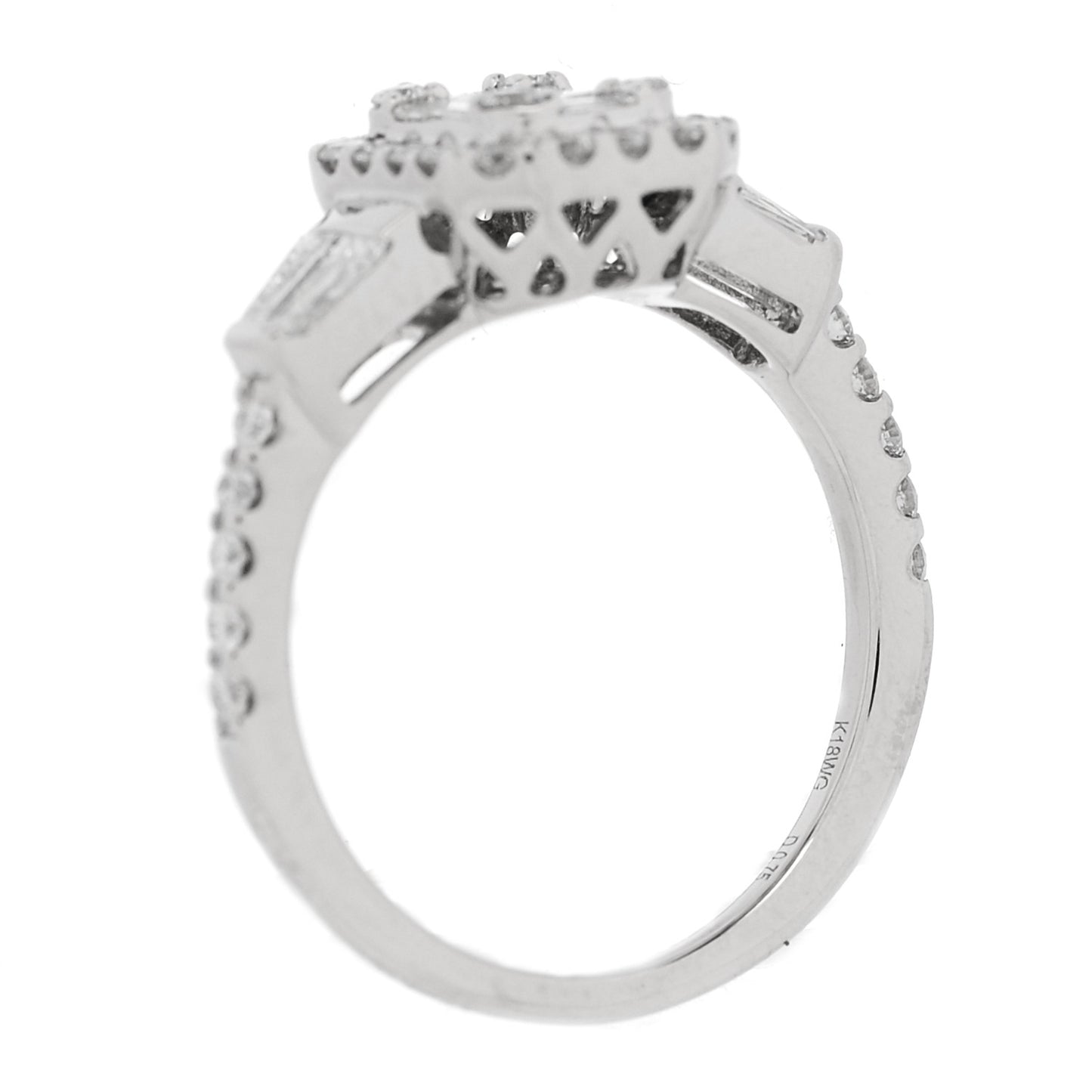 18K White Gold Diamond .75ct Baguette Cut Ring 49 5