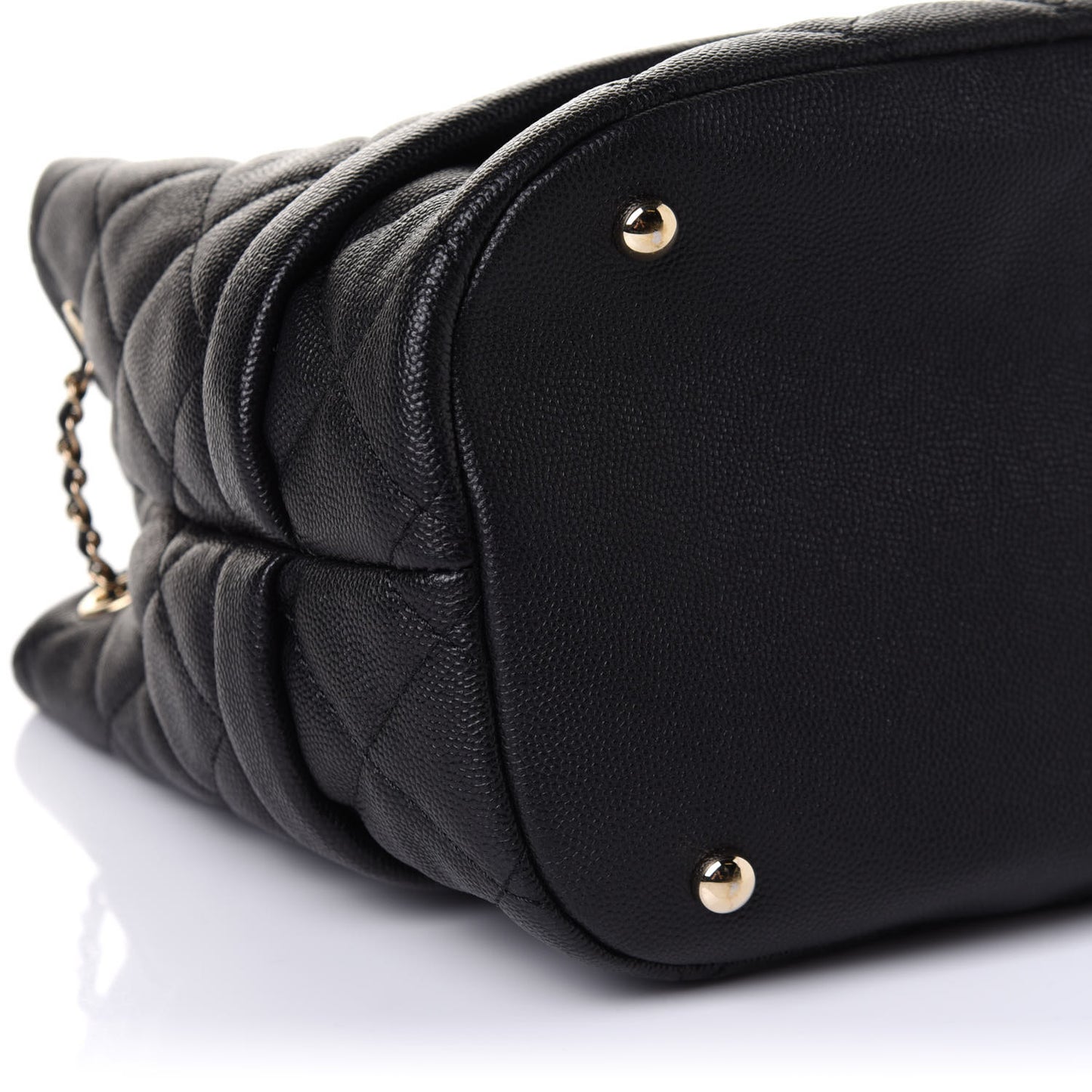 Caviar Quilted Rolled Up Bucket Drawstring Bag Black