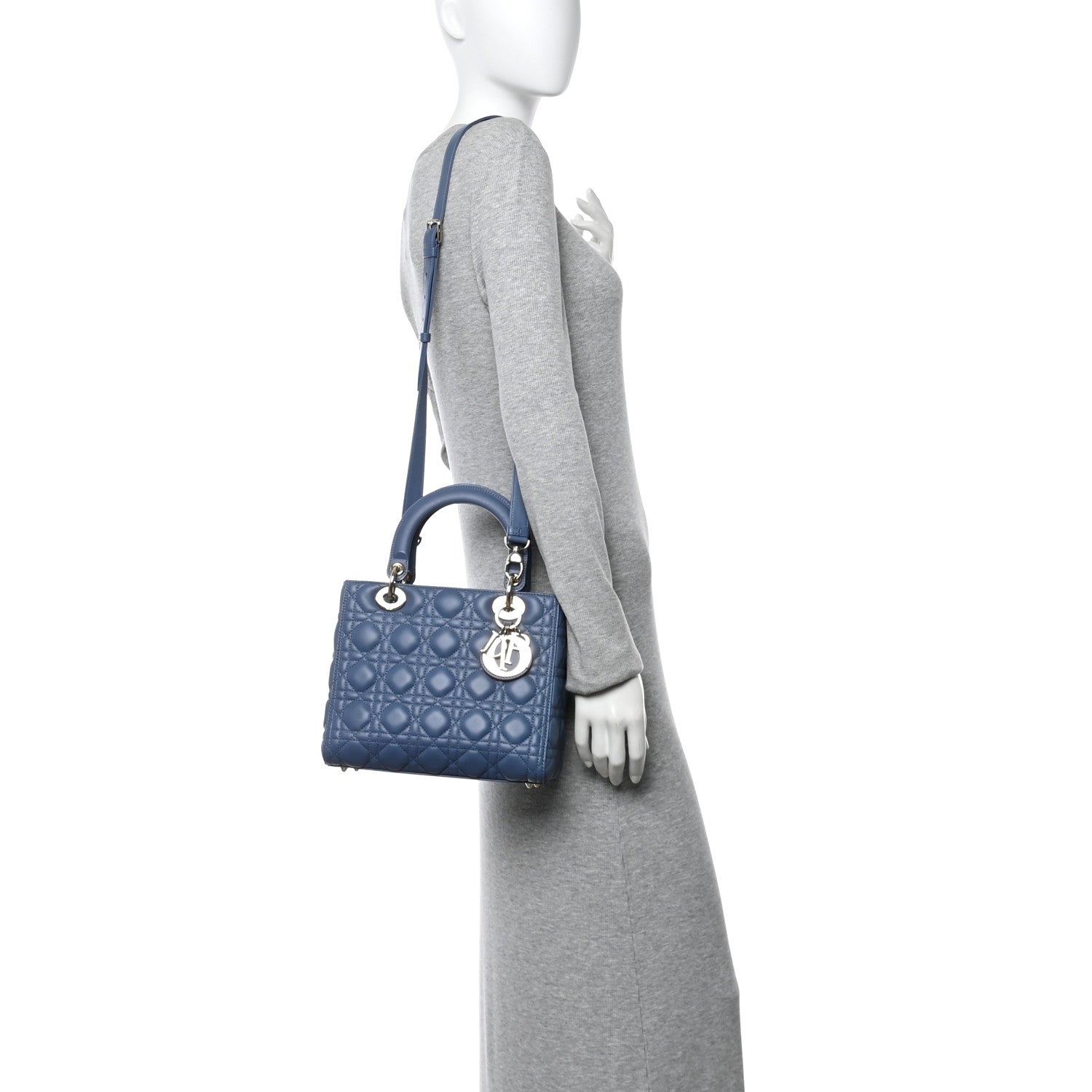 Christian Dior Lambskin Cannage Medium Lady Dior Denim Blue 2 of 13