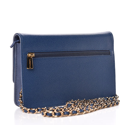 Chanel Caviar Timeless CC Wallet On Chain WOC Navy Blue 3 of 11